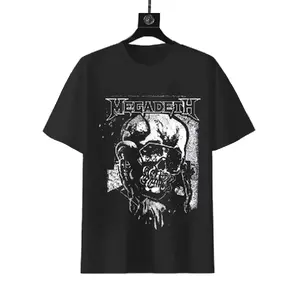 Megadeth Vic Rattlehead Vintage Thrash Metal T-shirt, 180g Cotton 80s Metal Band Fan Tee, Distressed Skull Graphic Short Sleeve Shirt