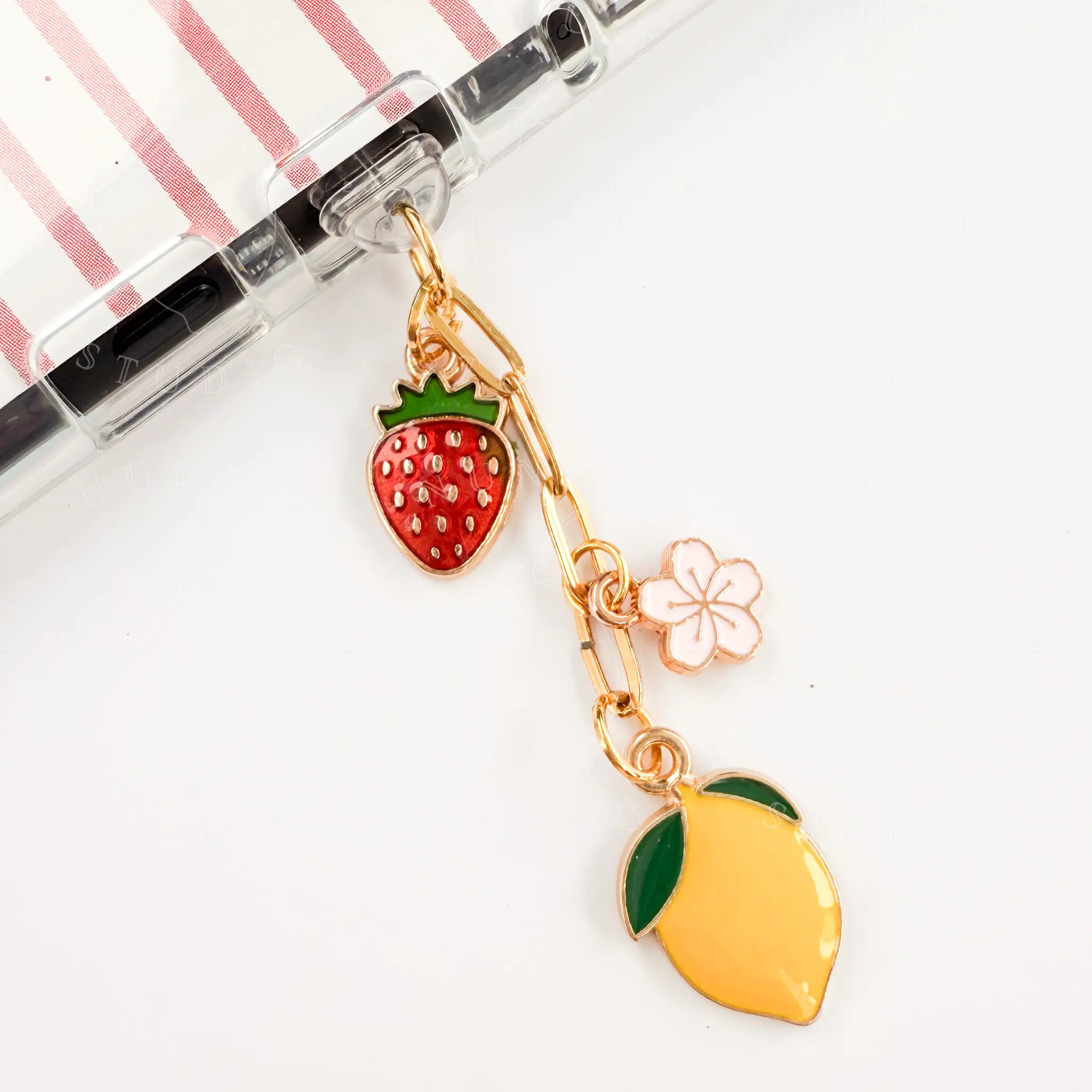 Long Lemon & Strawberry Chain Charm Plug for Kindle, E-Reader Dust Plug Charm USB-C