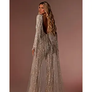FRINGES BRIDAL JUMPSUIT WITH CAPE