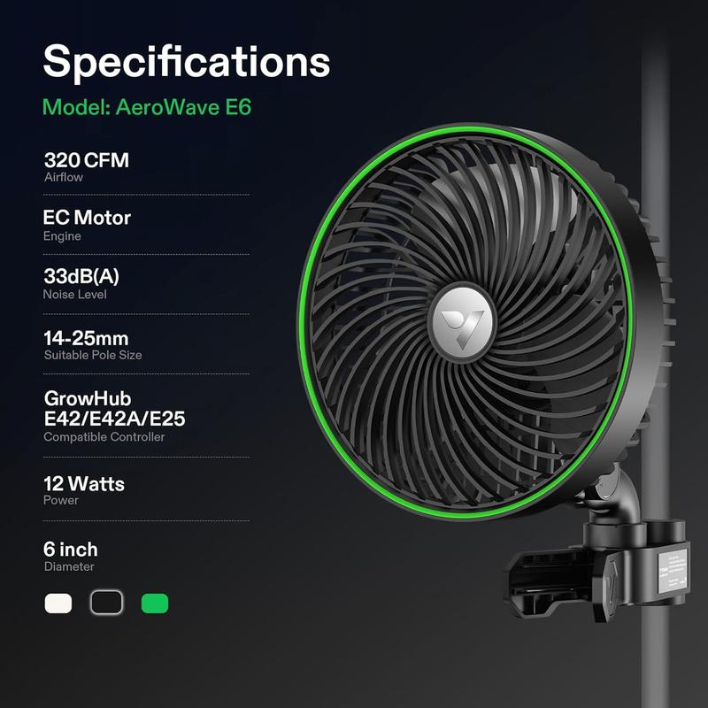 VIVOSUN AeroWave E6 Grow Tent Fan 6”, EC Motor, Smart Wifi Control, US Patented Auto Oscillating Clip fan, Weatherproof IP-54, Strong Airflow but Quiet for Hydroponic Ventilation Circulation, 1-Pack