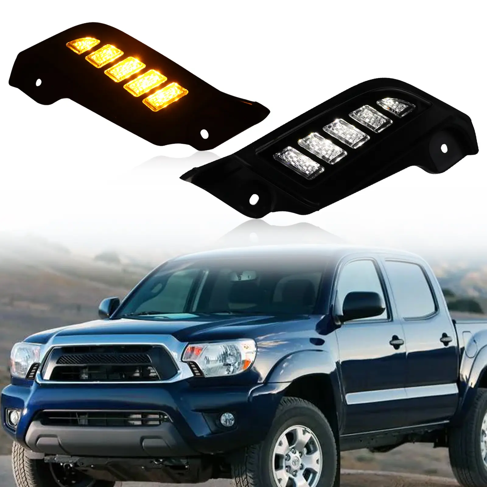Switchback White/Amber LED Car Light - Front Side Marker, Daytime Running Lamp, Sequential Turn Signal for Toyota Tacoma 2012-2015 (Left & Right, Easy-Install Bumper Replacement Accessories)