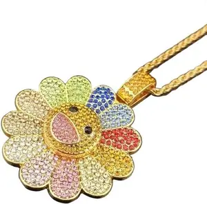 Sunflower Smiley Face Hip Hop Necklace Murakami,Spinning Necklace,Colorful Petal Smiley Face(Spin Petal)