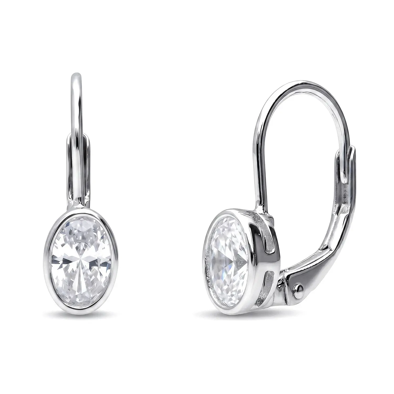 BERRICLE Sterling Silver Solitaire Oval Leverback Drop Dangle Earrings for Women, 0.8 Carat Bezel Set Oval Cut Cubic Zirconia CZ, Yellow Gold Flashed/Rhodium Plated