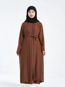 YG-017 Women's Muslim Fashion Solid Color Plain Two Piece Abaya Set for All Seasons