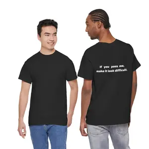 Funny T-Shirt "If You Pass Me Make It Look Difficult" Tee Fitted Short Sleeve Crew Neck Casual Minimalist Summer Medium Length Soft Breathable Cotton for Gym Rats Joggers and Fitness Enthusiasts