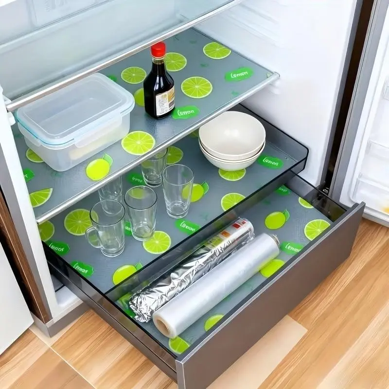 4pcs set/1Volume Waterproof Refrigerator Liner, Moisture-Resistant, Non-Slip, Washable, Reusable, Eva Material, Lemon Pattern, Kitchen Decor, Reuse
