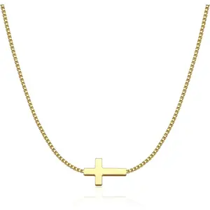Necklace for Women 14K Gold Silver Plated Dainty Small Cross Pendant Choker Simple Trendy Cute Cross Charm Chain Necklace Easter Basket Stuffers Baptism Religious Faith Jewelry Gift