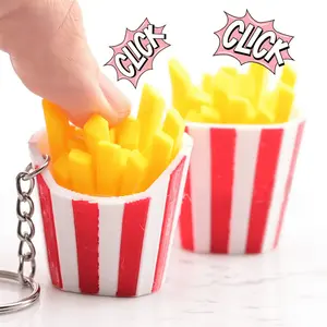 Unique Keycap Fidget Clicker -French Fries Keychain for Backpack - Trendy Key Ring-Sensory Toy - Autism, ADHD, Stress, Anxiety Relief