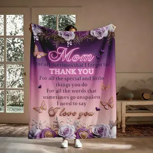 Mom Gratitude Flannel Throw Blanket, Ultra-Soft Cozy Heartfelt Rose Floral Throw, Perfect Mother's Day Gift for Mom from Children, Ideal for Couch, Travel & Home Decor
