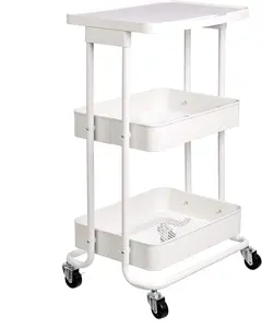 2-Tier Rolling Cart with Shelf, Multi-Functional, White