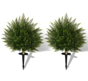 VITALISMO 2Pcs Artificial Cypress Boxwood Topiary Tree Realistic Faux Plant Decorative Nature Traditional Ornaments For Outdoor Decor trees