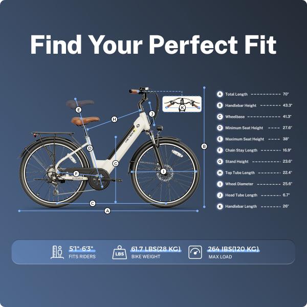 HEYBIKE Cityscape 2.0 Electric Commuter Bike | 1200W Peak Motor | Up To 50 Miles Range | 468Wh Removable Battery | 26" Tires | 7-Speed Gearing | Comfortable City Cruiser | UL Certified