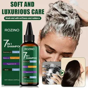 ROZINO 7-in-1 Shampoo 100ml with Rosemary Castor Batana Pumpkin Seed Peppermint Oil Biotin & Keratin, Rich Lather for Soft Fluffy Smooth Hair, Repairs Damaged Hair, Enhances Shine, Pointed Bottle for Precise Use