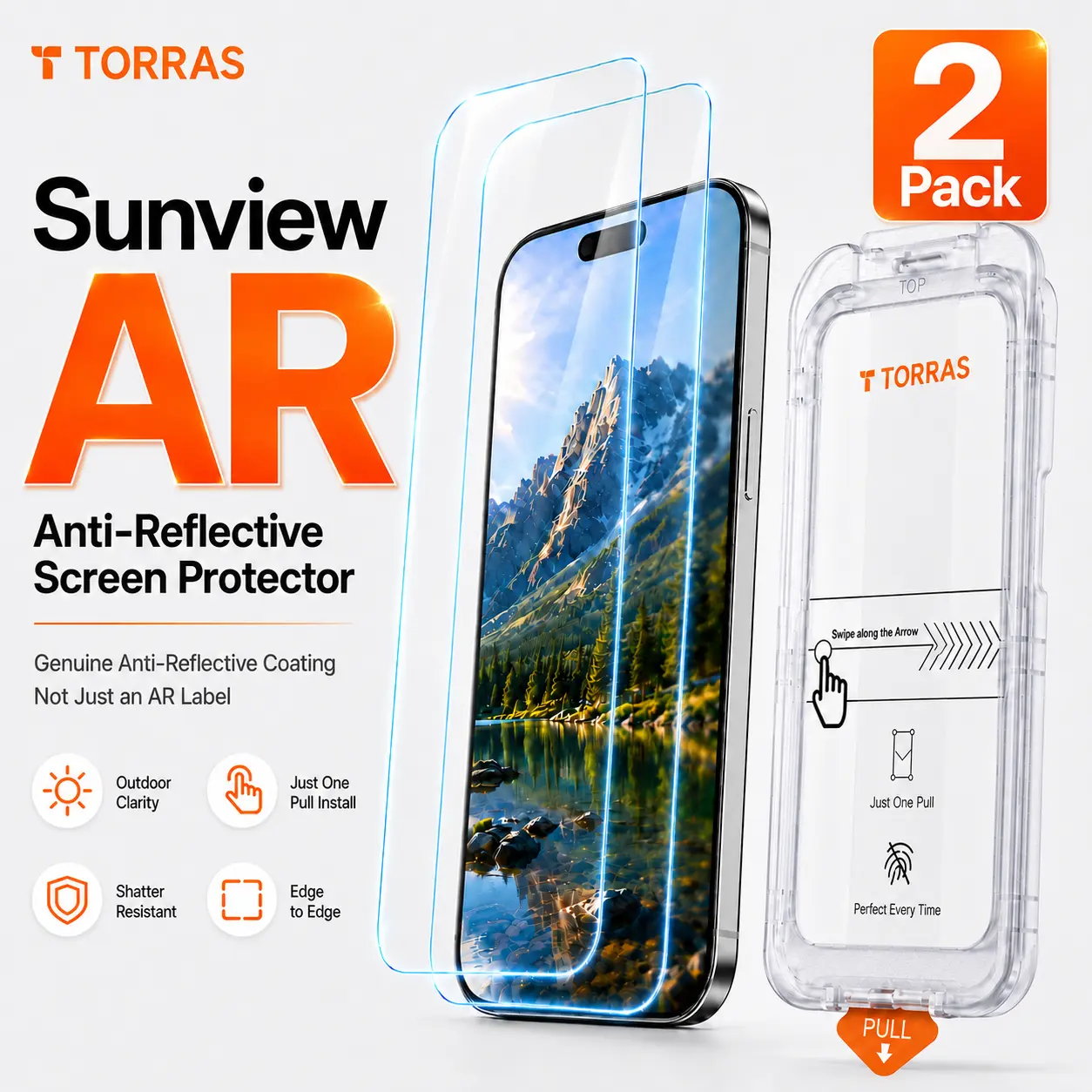 TORRAS Outdoor Anti Reflective Screen Protector for iPhone 17 Pro Max Full View No Black Border HD Clear Tempered Glass Easy Install Bubble Free 2 Pack