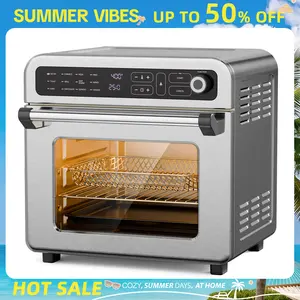 Summervibes[Limited Stock] Smart Air Fryer Toaster Oven with Touchscreen & Knob Control, 12-in-1 Presets for Air Frying, Baking, Convection Baking, Broiling, Dehydrating & Thawing, 25 QT Extra Large Capacity with 60-Minute Timer, Stainless Steel