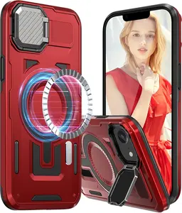 For iPhone 16e Case 2025 with Camera Cover Stand [MagSafe Compatible], Heavy Duty Shockproof Slim Protection, Rugged Magnetic Phone Case for Women & Men Smartphone Cellphone