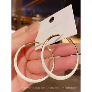 PT95% Plated Exaggerated Hoop Earrings White Ceramic Coating Edge Fashion Jewelry for Women