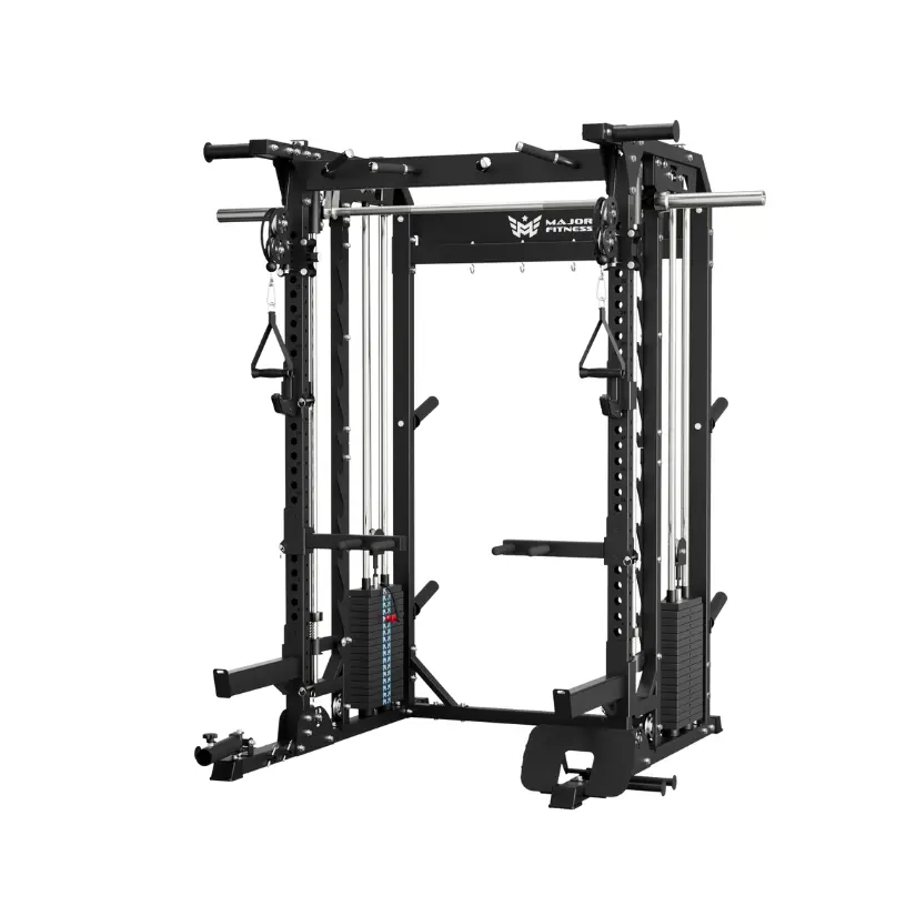 All-In-One Home Gym Smith Machine with Dual 170lb Weight Stacks & Squat Power Rack, Multi-Functional Functional Trainer for Strength Training - Major Fitness B52 Pro