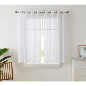 HLC.ME Semi Sheer Voile Light Filtering Transparent Window Curtain Grommet Panels - Set of 2 - White, 54 W x 63 L