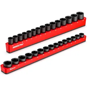 Swiilpo 3/8"-Drive Metric Magnetic Socket Organizer Set (Holds 30 Sockets) - Detachable Tool Tray with 5mm Magnetic Base, Screw-Fixed & Heavy-Duty Modular Storage for Garage/Home WorkshopQuesear