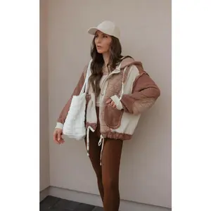 POL Multi Fabric Hooded Button Down Shacket