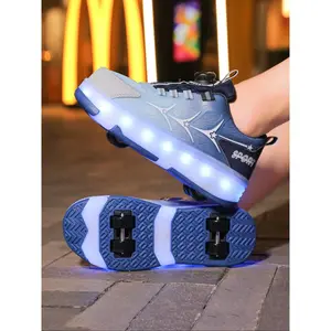 Boys Four-Wheel Roller Skates, New Wheel Shoes, Adjustable Rotating Buckle, Breathable Lightweight Durable Dual Wheels, Shoes With Wheels