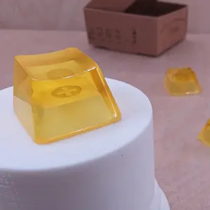ResinKeyWorks Yellow Blank 1U Accent Keycaps, Transparent Hand Polished Resin OEM Caps with MX stems