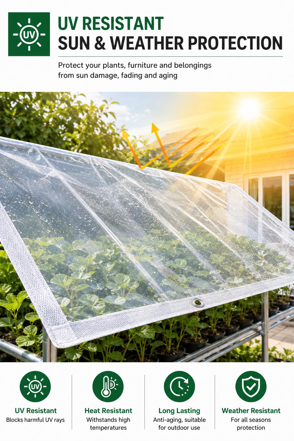 Transparent Tarp Waterproof Outdoor - Clear Poly Cover with Reinforced Edges & Metal Grommets, UV & Mildew Resistant, Tear Proof, for Greenhouse, Pergola, Patio, Garden, Camping Shelter Weather-Resistant Canopy Cloth dustproof protection