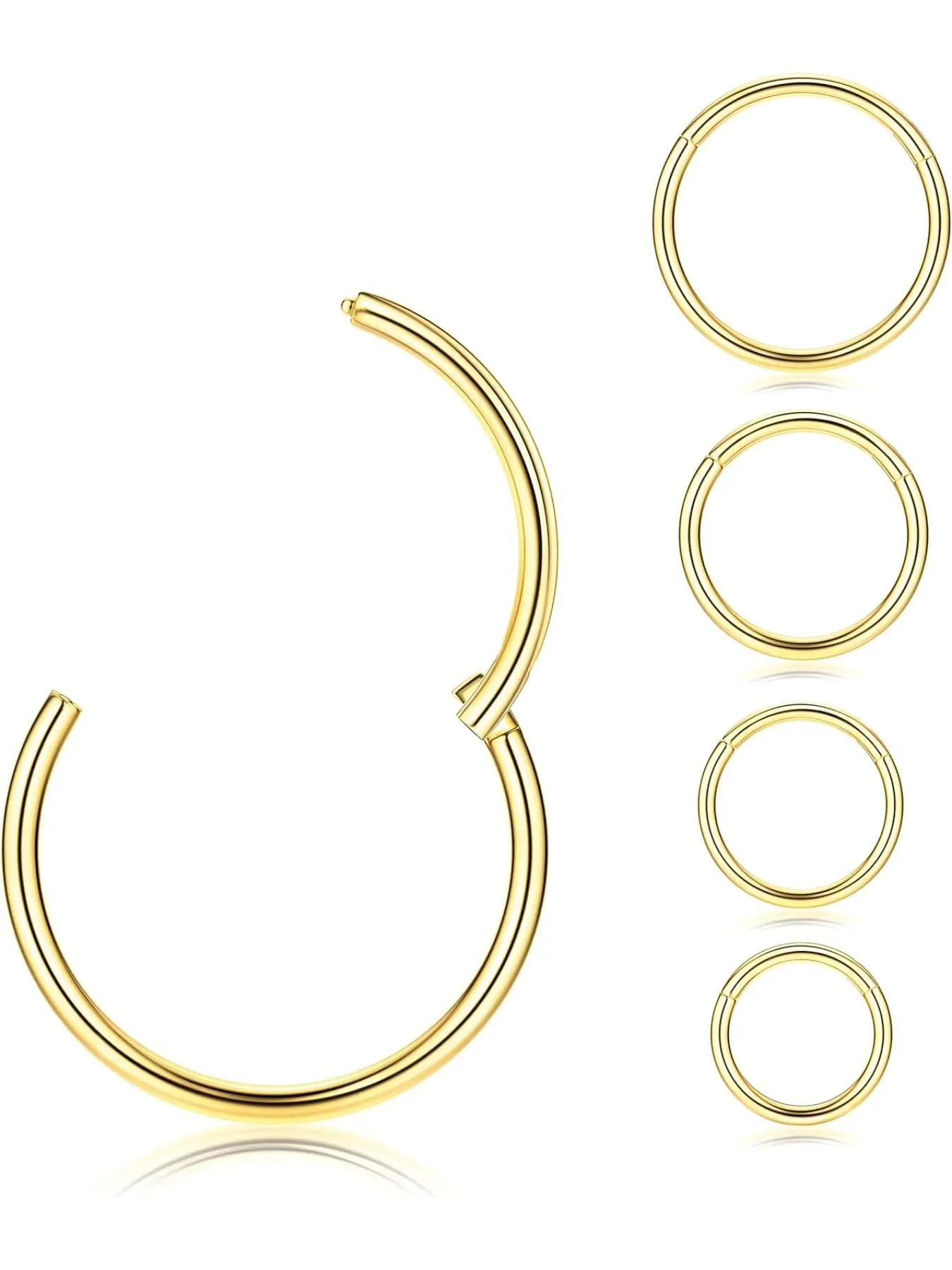 5pcs G23 Titanium Nose Rings Hoops, 20g 18g 16g Clicker Body Piercing, Daith Rook Lip Tragus Helix Conch Ear Lobe, Hypoallergenic Jewelry, Hinged Piercing Hoop, Helix Cartilage Piercing, Helix Pierced Ring