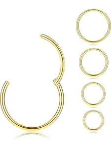 5pcs G23 Titanium Nose Rings Hoops, 20g 18g 16g Clicker Body Piercing, Daith Rook Lip Tragus Helix Conch Ear Lobe, Hypoallergenic Jewelry, Hinged Piercing Hoop