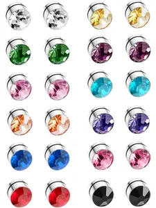 12 Pairs Magnetic Earrings for Men Women Fake Earrings Non Pierced Jewellery Colorful Mens Earrings Round Crystal Stud Earrings Set Magnet Earrings Magnetic Stud Earrings for Girls Boys High Quality Earrings