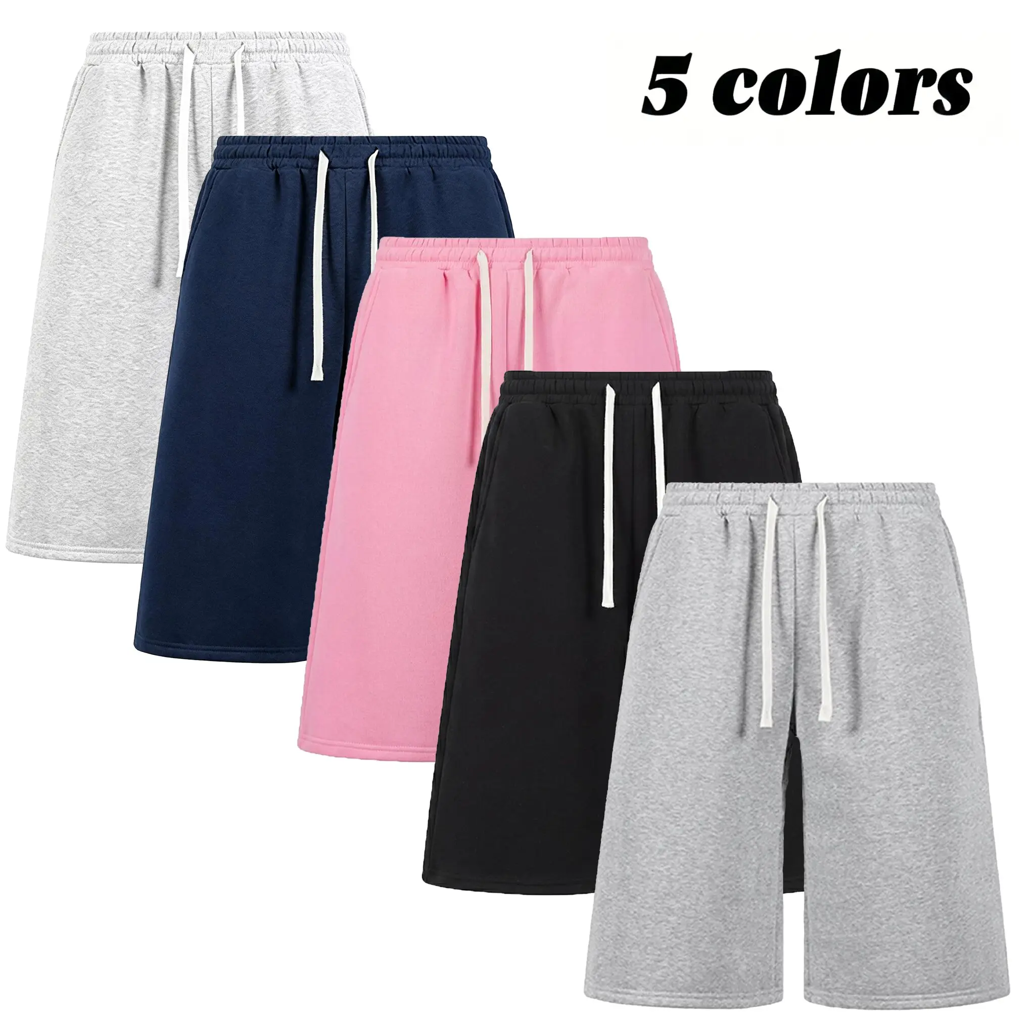 Men's Basic Solid Knit Baggy Capri Shorts - Loose-Fit 3/4 Length Pants with Drawstring, Pockets for Summer Streetwear, Oversize, X Type