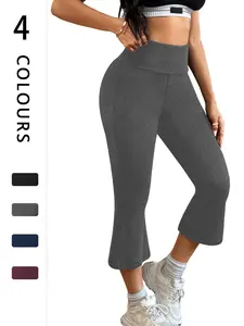 Women's Waisted Capri Pants, Super Soft Tummy Control Flare Legging, No See Through Workout Running Yoga Athletic Leggings, Womens Clothing