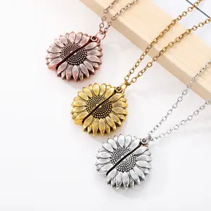 High Quality Sunflower Necklaces For Women Stainless Steel Open Locket You are My Sunshine Sunflower Necklace Birthday Party Gift BFF