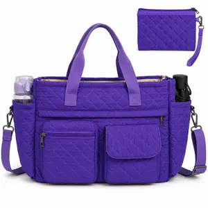 Quilted Tote Bag for Women with Matching Pouch, Large Capacity Travel Shoulder Bag, Multi Pocket Crossbody Tote, Water Resistant Nylon Work Bag Trendy Bag for Daily Commute, Travel, Gym, Campus