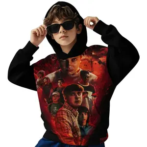 Stranger ThingsKids' Hoodie Pullover, Long Sleeve Relaxed Fit Sweatshirt in Soft Material -Sweaters Pullover with Pocket Girls Boys D1229-017