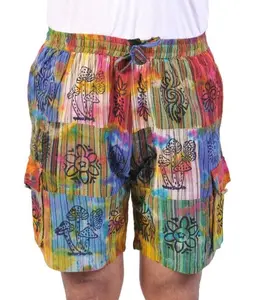 Caravan Closet Tie Dye Patch Unisex Shorts Cotton Fashion Cotton Women Womenswear Adjustable Bohemian Bottom Festival Clothes