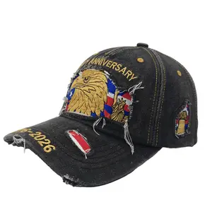 USA 250th Anniversary Eagle Denim Hat 1776–2026, Vintage Distressed American Flag Baseball Cap, Patriotic Freedom Trucker Hat, Adjustable Retro Streetwear Cap