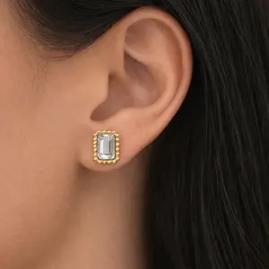 EVRY JEWELS Gold or Silver Plated Stainless Steel Women's Baby Glow Flat Back Earrings