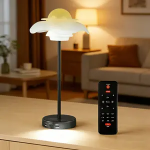 3-in-1 Flower Shaped Table Lamp | Northern Lights Aurora Projection, Dimmable Night Light with USB Charging Port | Full Control with Remote Control & Timer | Remote Control Without Batteries (2 AAA Batteries Required, Not Included)