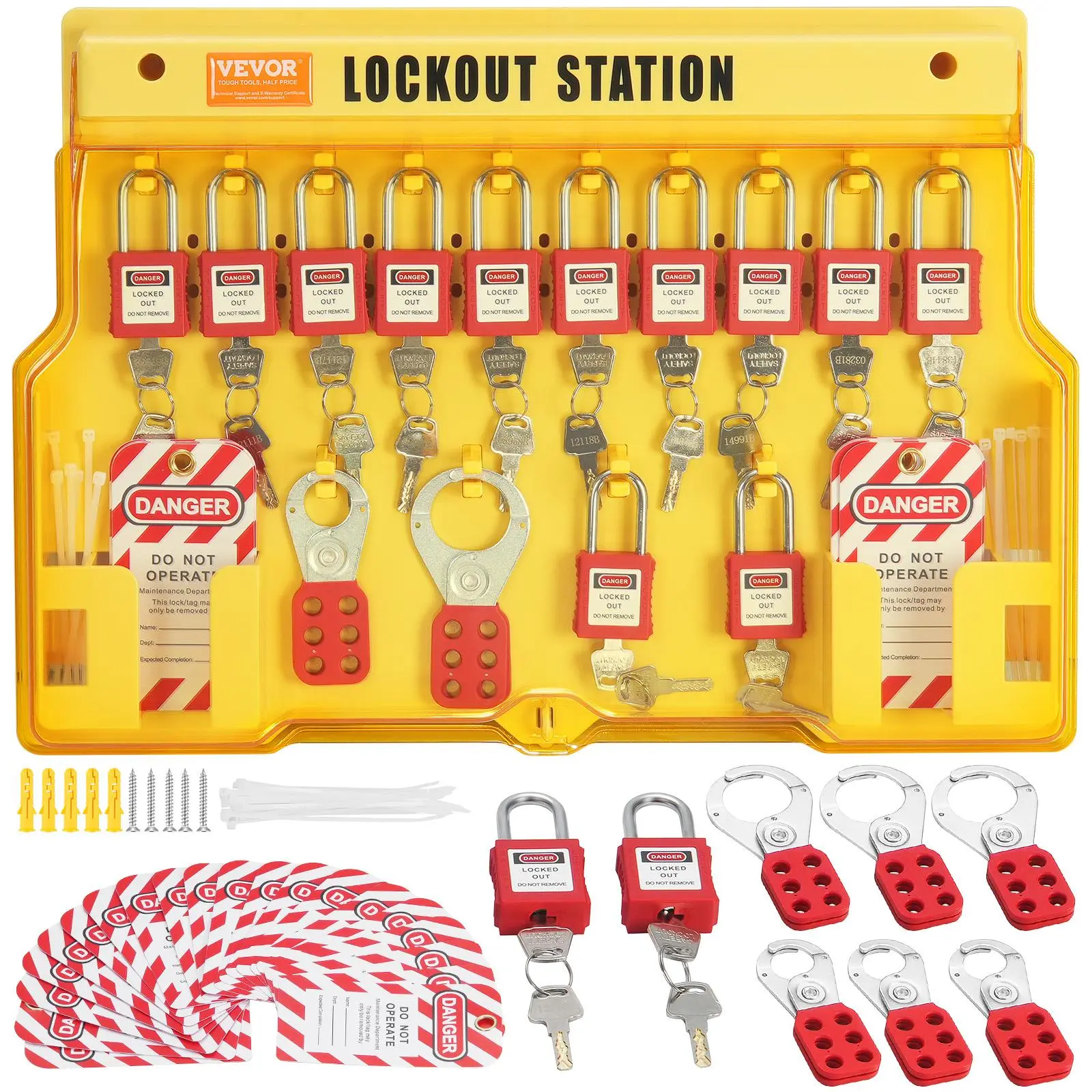 【SummerFinds】VEVOR Electrical Lockout Tagout Kit,  , 60 PCS Safety Lockout Tagout Station Includes Padlocks, Hasps, Tags, Nylon Ties, Expansion Kit, and Lockout Station Board, for Industrial, Electric Power