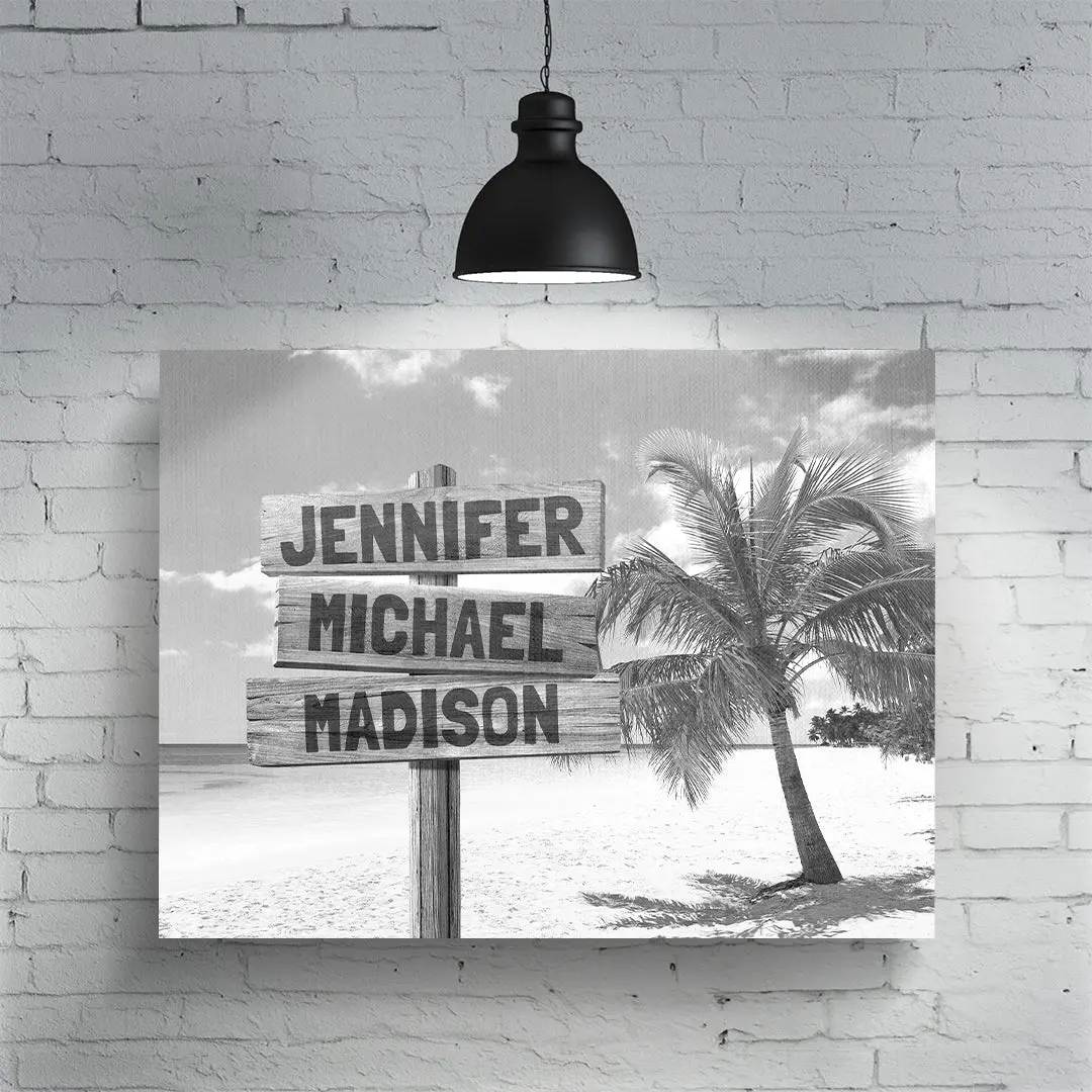 Black and White Ocean Breeze Multi-Names Personalized Premium Canvas