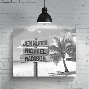 Black and White Ocean Breeze Multi-Names Personalized Premium Canvas