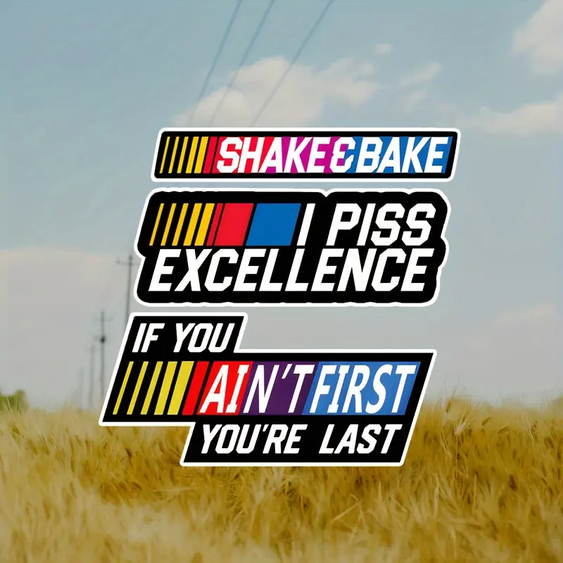 Swing and Baking Racing Quotes Stickers, Sticker Decals, Sticker for cars - Ricky Bobby Inspired Cartoon Vinyl Stickers for Laptops, Motorcycles, Car Sticker - Movie Theme Stickers for Glass, Metal Surfaces - "If You're Not First, You're Last"