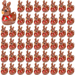 50 Pcs Christmas Mini Resin Reindeer Ducks Tiny Ducks Figurine Miniature Animals Figures Christmas Reindeer Decoration for Home Dollhouse Ornament Accessories