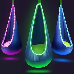 Light Up LED Swing Hammock Chair, Sensory Swing With LED, Children's Hanging Hammock, LED Lighted Camping Swing Hammock, Inflatable Pod Swing with Pillow, Kids Indoor Outdoor Play, Creative Holiday Gift,