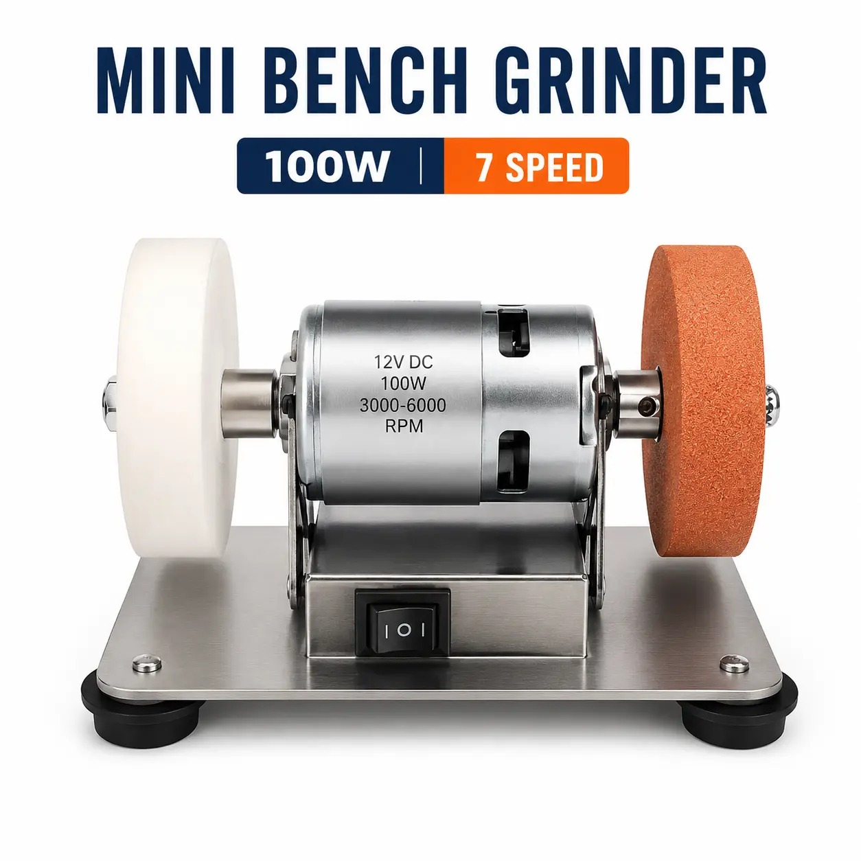 Mini Dual Wheel Electric Bench Grinder, 12-Speed Variable Speed Electric Sander, Dual Wheel, Metal Wood Stone Jewelry Grinding& Polishing Machine, Desktop Electric Coarse & Fine Grinding Wheel Polishing Stone