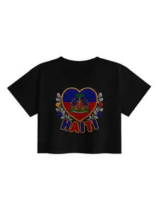 Haiti Heart Flag Women Crop Top T-Shirt
