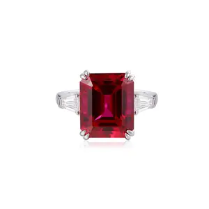 Emerald Cut Engagement Ring in S925 Sterling Silver, 8.77 CT Lab Ruby Engagement Ring, Emerald Art Deco Ruby Ring,Silver Promise Ring