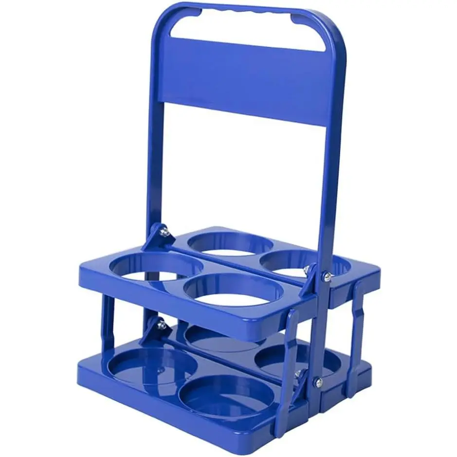Portable Beverage Carrier - Blue 4-Hole Folding Synthetic Cup Holder with Handle, Pantry/Trunk Space-Optimizing Drinkware Accessory for Catering, Travel, Folding Cup